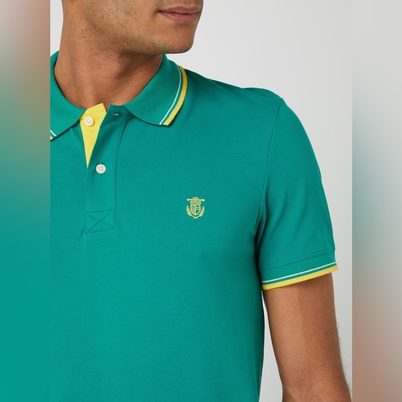 Selected Homme Bright Ocean Green Blue Yellow Polo - Picture 2 of 9